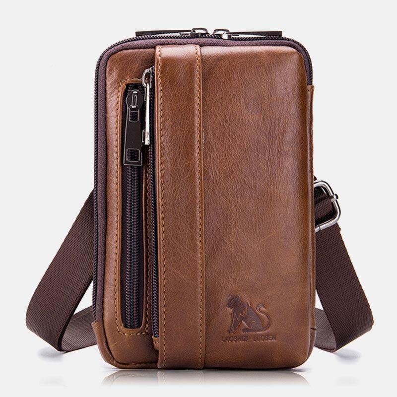 Miesten Aitoa Nahkaa Monikäyttöinen Vintage Casual 6.5 Tuuman Vyötärölaukku Crossbody Laukku Olkalaukku