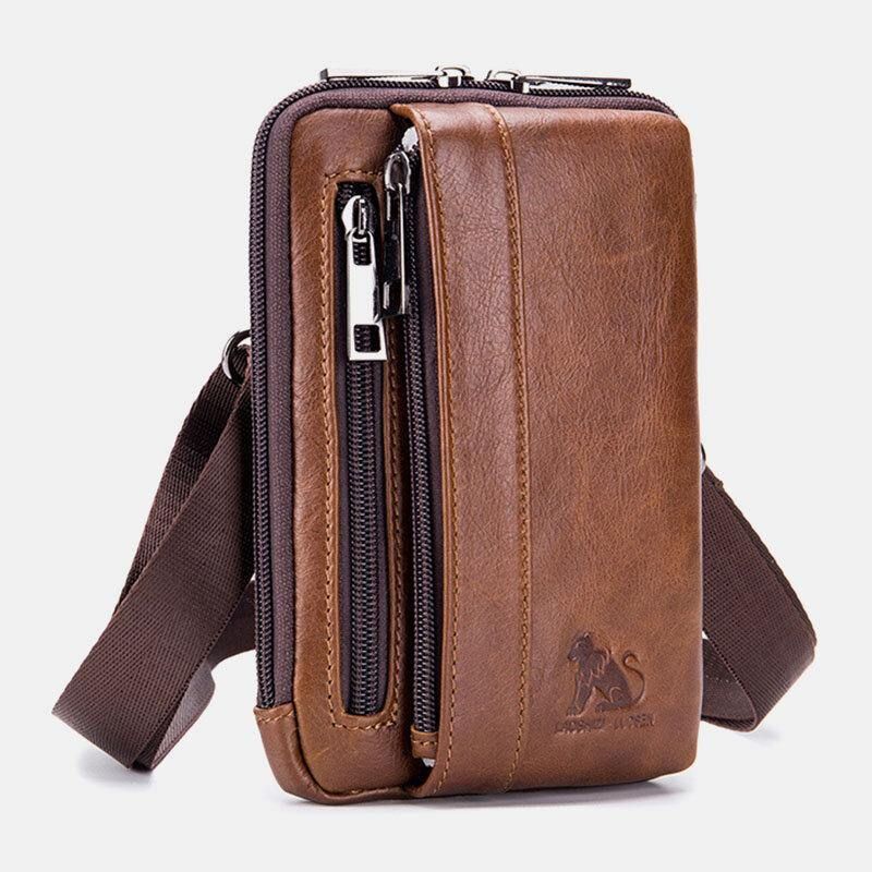 Miesten Aitoa Nahkaa Monikäyttöinen Vintage Casual 6.5 Tuuman Vyötärölaukku Crossbody Laukku Olkalaukku