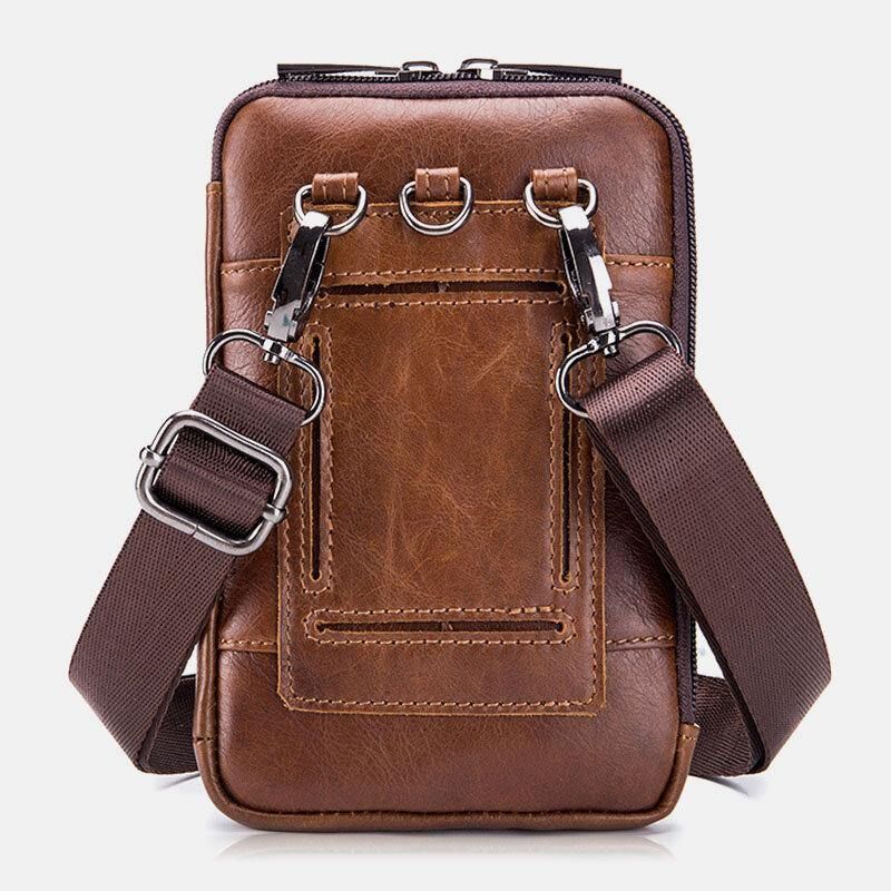 Miesten Aitoa Nahkaa Monikäyttöinen Vintage Casual 6.5 Tuuman Vyötärölaukku Crossbody Laukku Olkalaukku