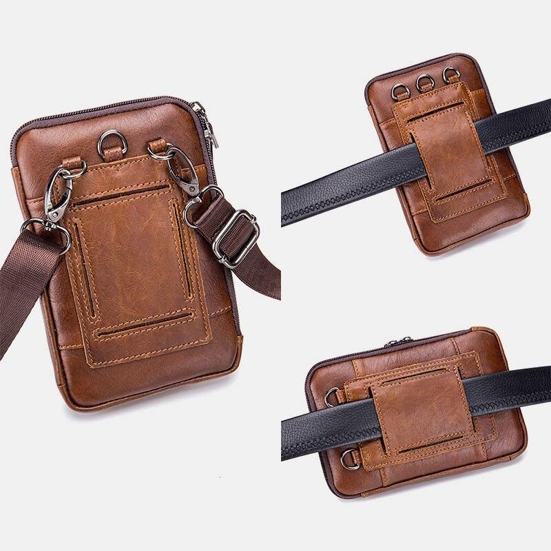 Miesten Aitoa Nahkaa Monikäyttöinen Vintage Casual 6.5 Tuuman Vyötärölaukku Crossbody Laukku Olkalaukku