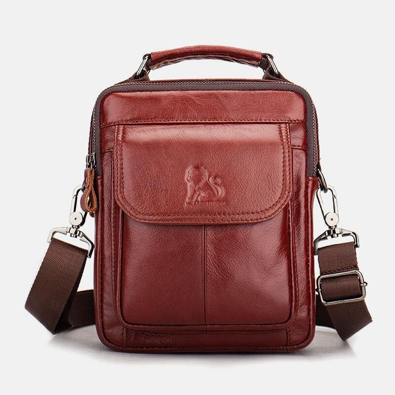 Miesten Aitoa Nahkaa Retro Business Nahkainen Olkalaukku Crossbody Laukku