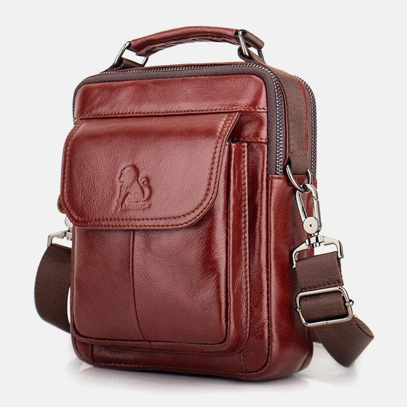 Miesten Aitoa Nahkaa Retro Business Nahkainen Olkalaukku Crossbody Laukku