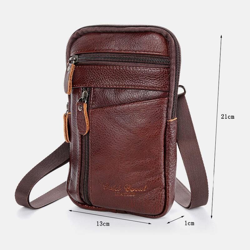 Miesten Aitoa Nahkaa Suuri Tilavuus Vintage 6.5 Tuuman Puhelinlaukku Vyötärölaukku Crossbody Laukku Olkalaukku