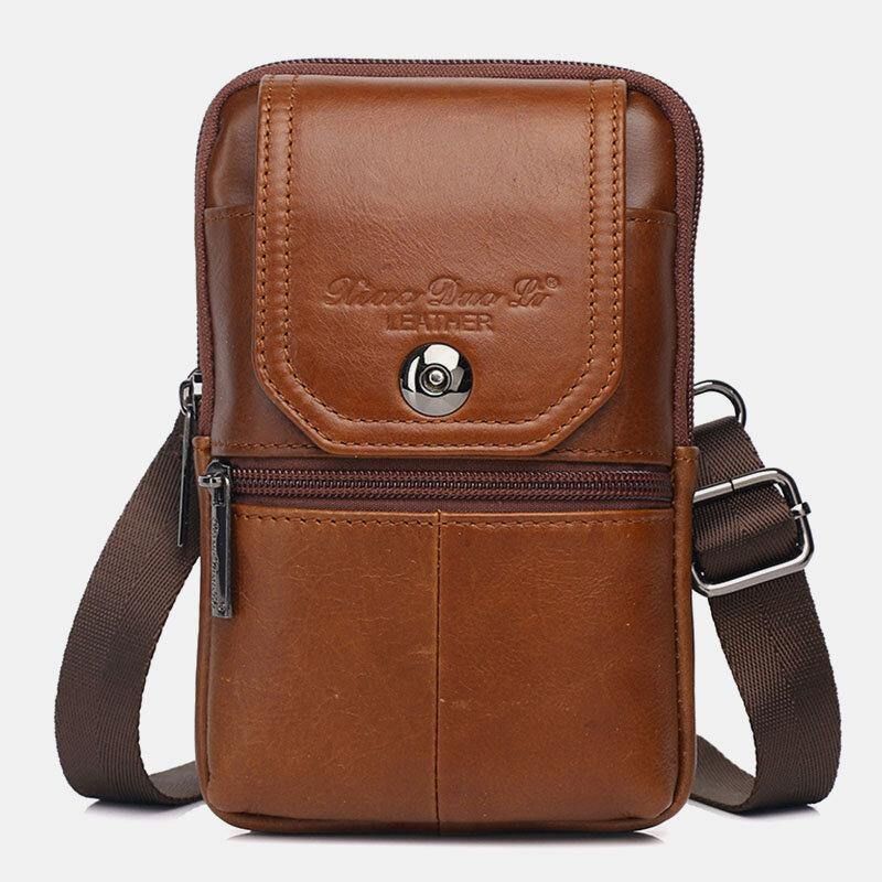 Miesten Aitoa Nahkaa Vintage Monikorttipaikka 6.5 Tuuman Minipuhelinlaukku Crossbody Laukku Vyötärölaukku Lehmännahkainen Laukku