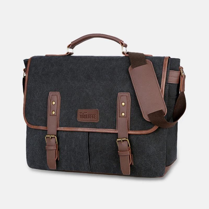 Miesten Canvas Multi-Pocket Kulumisenkestävä Vintage Business Messenger Bag Kannettava Tietokone Laukku Crossbody Bag Käsilaukku