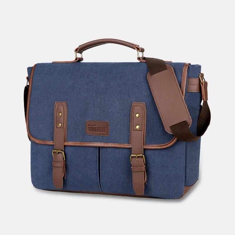 Miesten Canvas Multi-Pocket Kulumisenkestävä Vintage Business Messenger Bag Kannettava Tietokone Laukku Crossbody Bag Käsilaukku