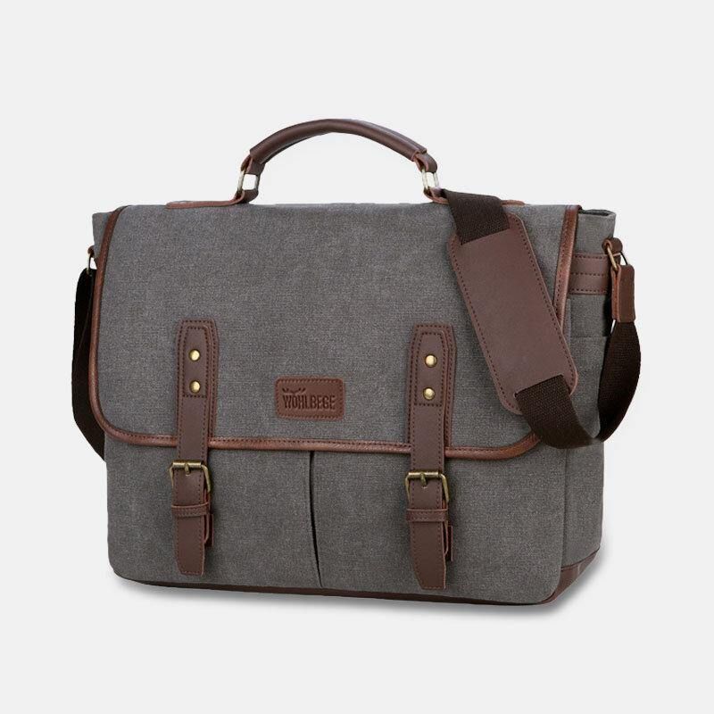 Miesten Canvas Multi-Pocket Kulumisenkestävä Vintage Business Messenger Bag Kannettava Tietokone Laukku Crossbody Bag Käsilaukku