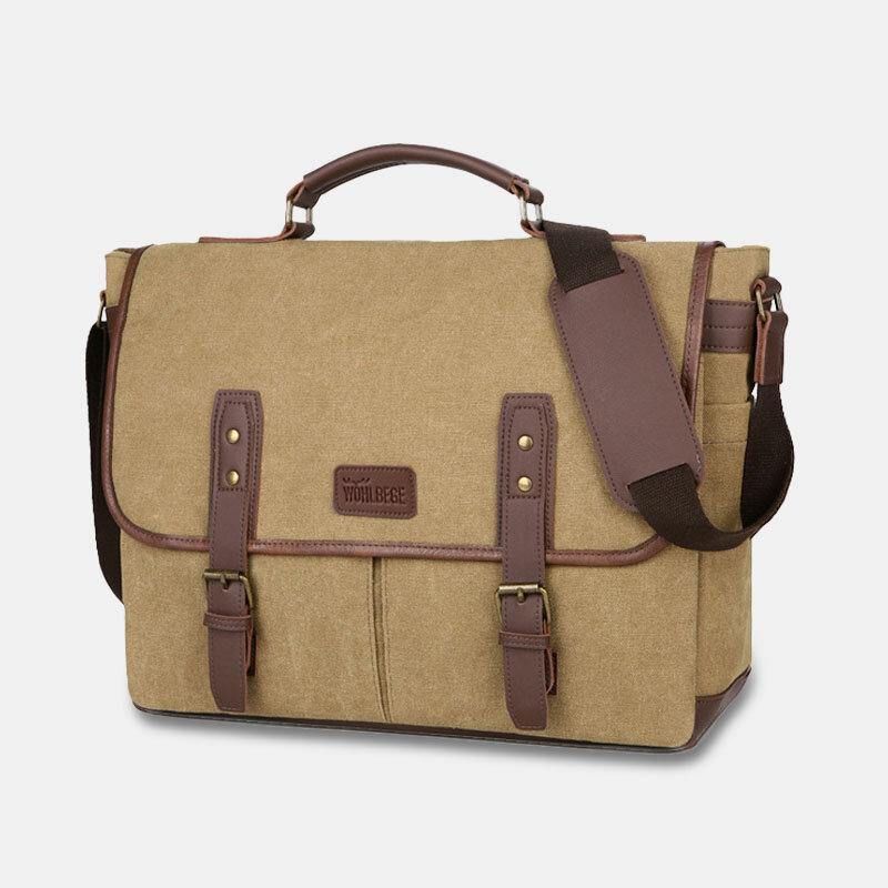 Miesten Canvas Multi-Pocket Kulumisenkestävä Vintage Business Messenger Bag Kannettava Tietokone Laukku Crossbody Bag Käsilaukku