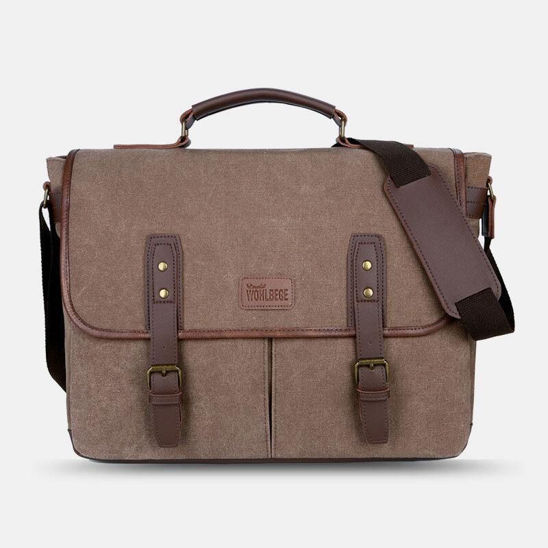 Miesten Canvas Multi-Pocket Kulumisenkestävä Vintage Business Messenger Bag Kannettava Tietokone Laukku Crossbody Bag Käsilaukku