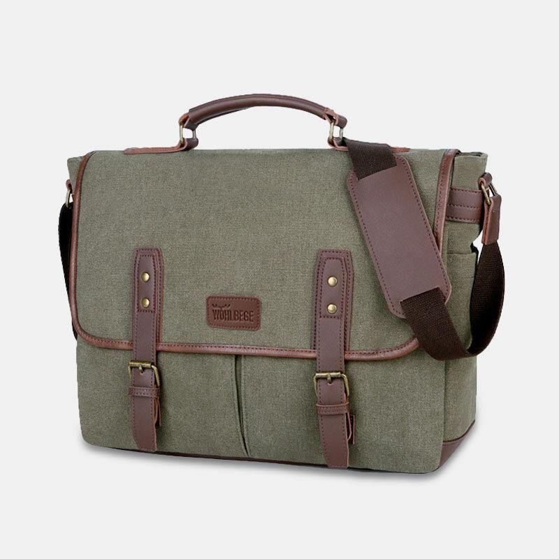 Miesten Canvas Multi-Pocket Kulumisenkestävä Vintage Business Messenger Bag Kannettava Tietokone Laukku Crossbody Bag Käsilaukku