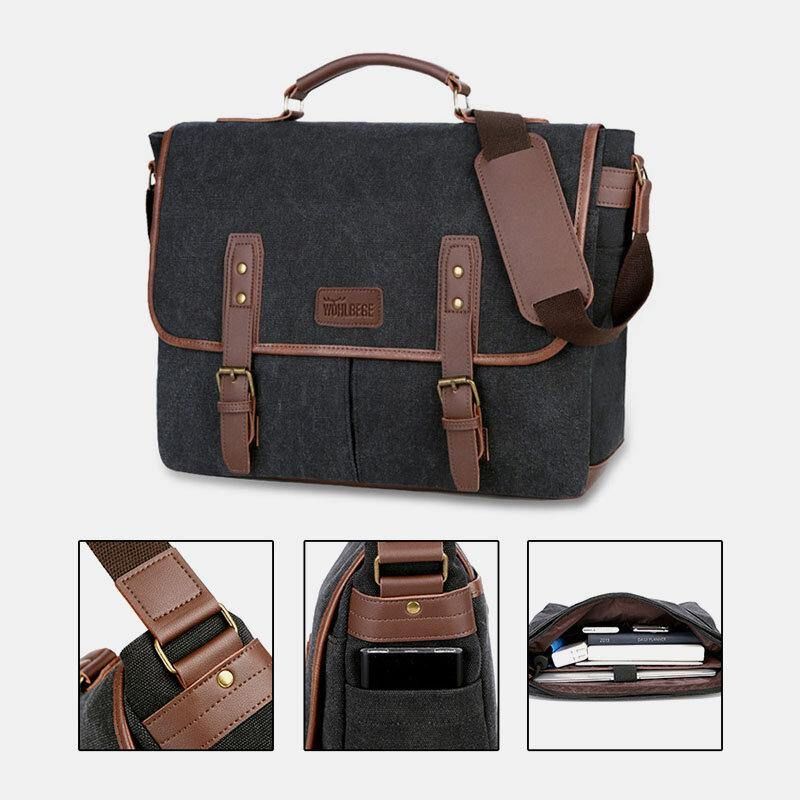 Miesten Canvas Multi-Pocket Kulumisenkestävä Vintage Business Messenger Bag Kannettava Tietokone Laukku Crossbody Bag Käsilaukku