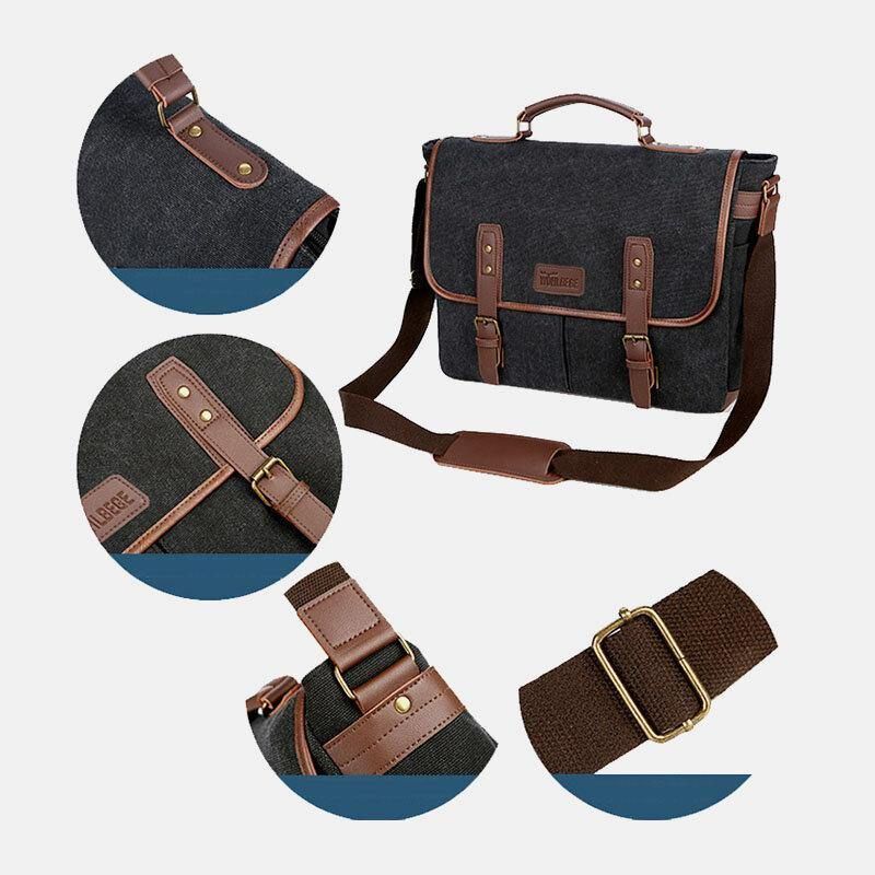 Miesten Canvas Multi-Pocket Kulumisenkestävä Vintage Business Messenger Bag Kannettava Tietokone Laukku Crossbody Bag Käsilaukku