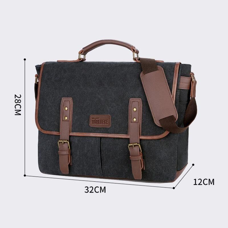 Miesten Canvas Multi-Pocket Kulumisenkestävä Vintage Business Messenger Bag Kannettava Tietokone Laukku Crossbody Bag Käsilaukku