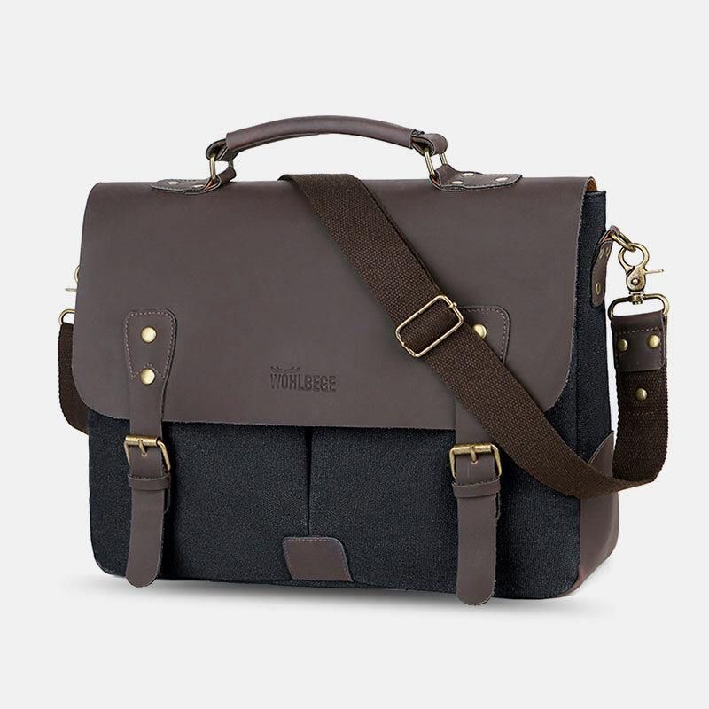 Miesten Canvas Suuri Kapasiteetti Kansi Vetoketju Vintage Business Messenger Bag Kannettava Tietokone Laukku Crossbody Bag Käsilaukku