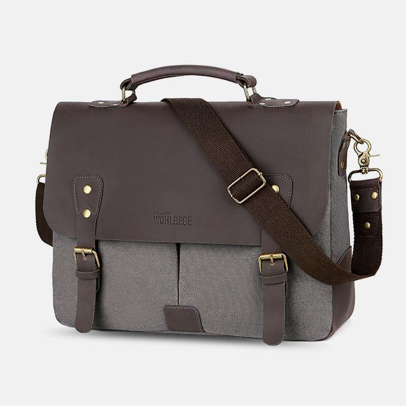 Miesten Canvas Suuri Kapasiteetti Kansi Vetoketju Vintage Business Messenger Bag Kannettava Tietokone Laukku Crossbody Bag Käsilaukku