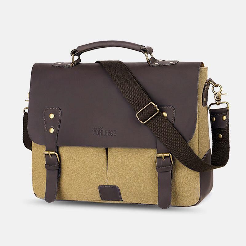 Miesten Canvas Suuri Kapasiteetti Kansi Vetoketju Vintage Business Messenger Bag Kannettava Tietokone Laukku Crossbody Bag Käsilaukku