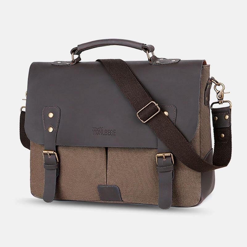 Miesten Canvas Suuri Kapasiteetti Kansi Vetoketju Vintage Business Messenger Bag Kannettava Tietokone Laukku Crossbody Bag Käsilaukku