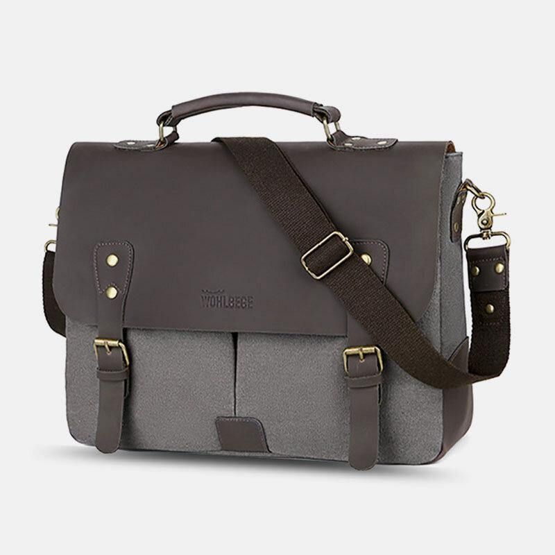 Miesten Canvas Suuri Kapasiteetti Kansi Vetoketju Vintage Business Messenger Bag Kannettava Tietokone Laukku Crossbody Bag Käsilaukku