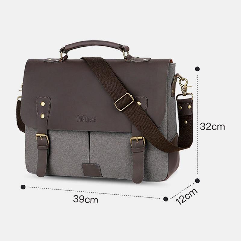 Miesten Canvas Suuri Kapasiteetti Kansi Vetoketju Vintage Business Messenger Bag Kannettava Tietokone Laukku Crossbody Bag Käsilaukku