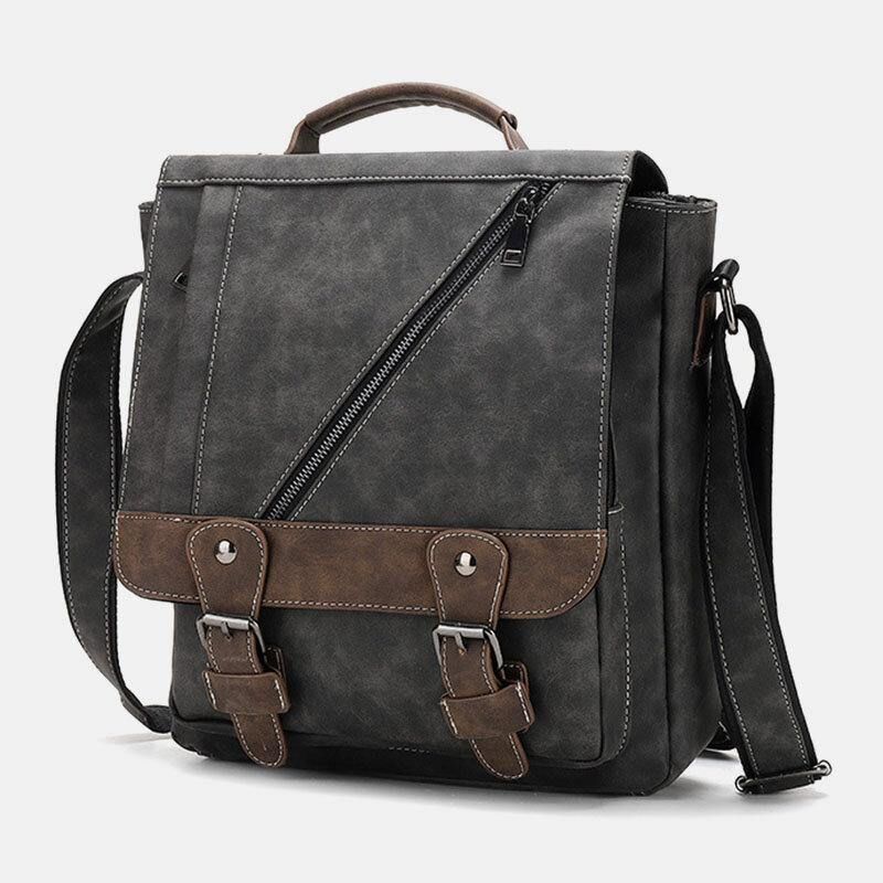 Miesten Pu-Nahka Suuri Tilavuus Vintage Casual Vedenpitävä Hengittävä Crossbody Laukut Olkalaukut Käsilaukku