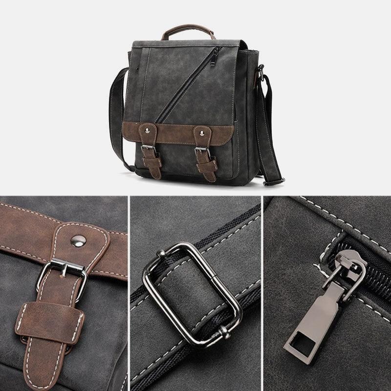 Miesten Pu-Nahka Suuri Tilavuus Vintage Casual Vedenpitävä Hengittävä Crossbody Laukut Olkalaukut Käsilaukku