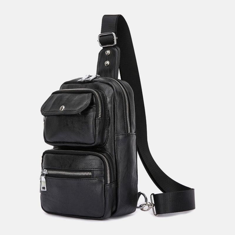 Miesten Pu-Nahkainen Monitaskuinen Suuri Kapasiteetti Vintage Crossbody Laukku Rintalaukku Sling Bag