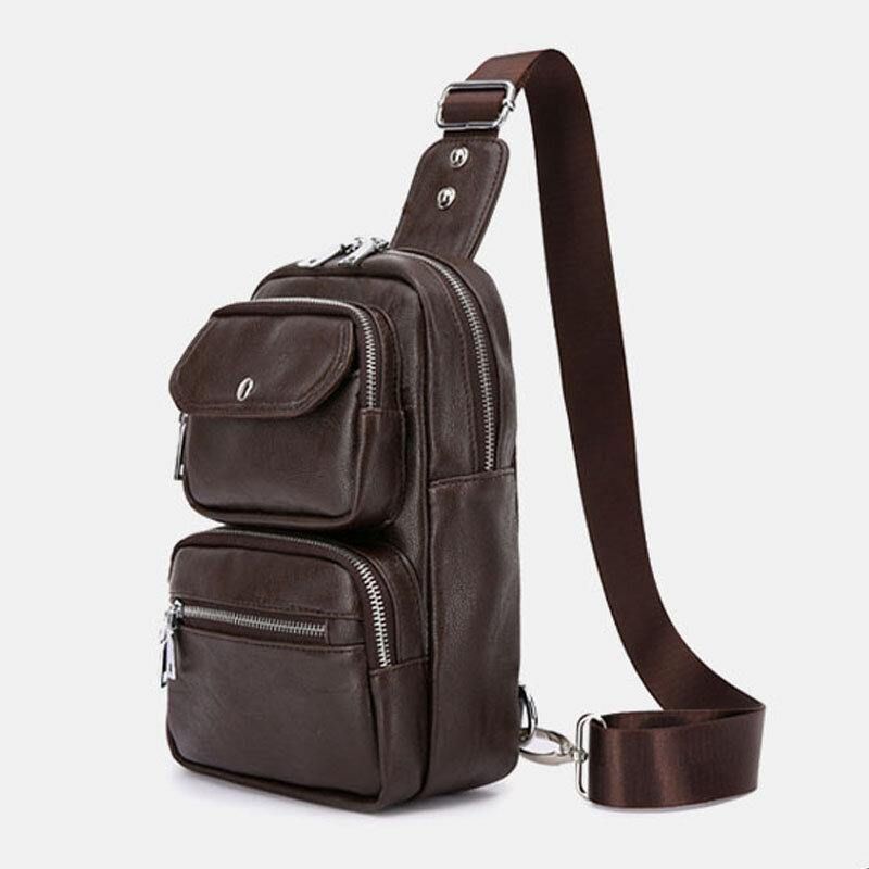 Miesten Pu-Nahkainen Monitaskuinen Suuri Kapasiteetti Vintage Crossbody Laukku Rintalaukku Sling Bag