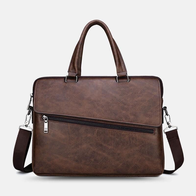 Miesten Pu-Nahkainen Monitoiminen Varkaudenesto Vintage Business Messenger Bag Crossbody Bag Käsilaukku Olkalaukku