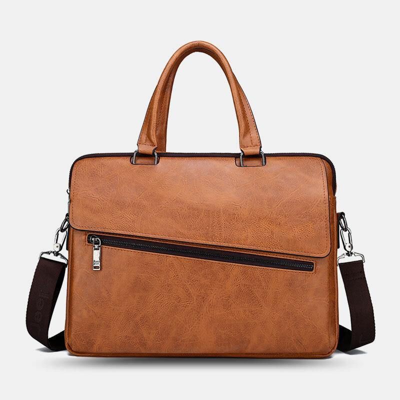 Miesten Pu-Nahkainen Monitoiminen Varkaudenesto Vintage Business Messenger Bag Crossbody Bag Käsilaukku Olkalaukku