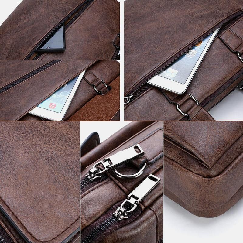 Miesten Pu-Nahkainen Monitoiminen Varkaudenesto Vintage Business Messenger Bag Crossbody Bag Käsilaukku Olkalaukku