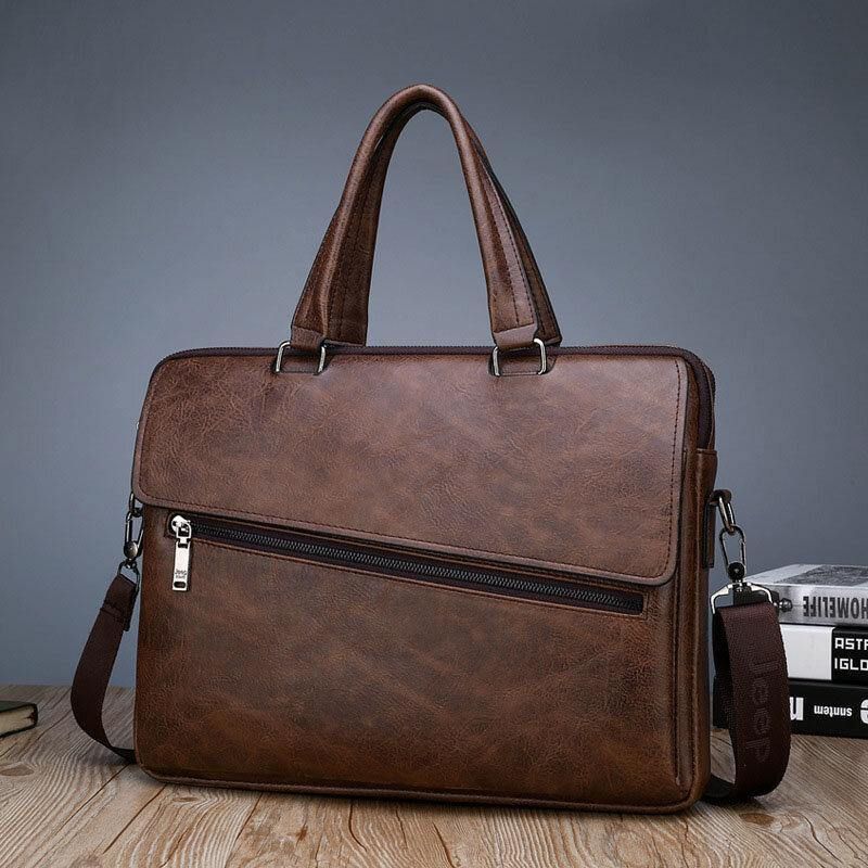 Miesten Pu-Nahkainen Monitoiminen Varkaudenesto Vintage Business Messenger Bag Crossbody Bag Käsilaukku Olkalaukku