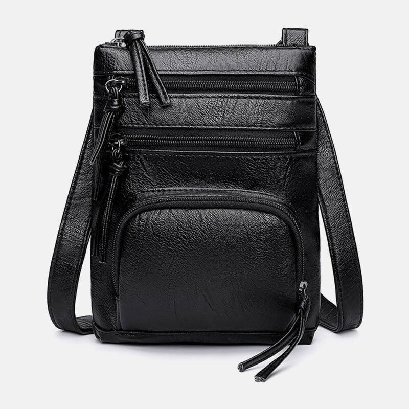 Nainen Keinonahkainen Retro Yksinkertainen Pehmeä Monitaskuinen 6.3 Tuuman Puhelinlaukku Olkalaukku Crossbody Bag