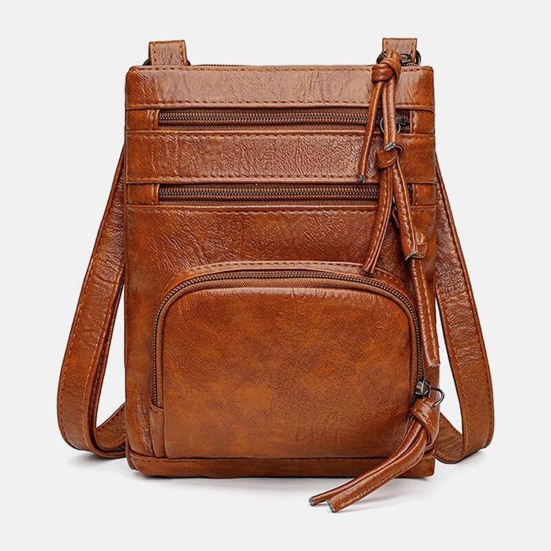 Nainen Keinonahkainen Retro Yksinkertainen Pehmeä Monitaskuinen 6.3 Tuuman Puhelinlaukku Olkalaukku Crossbody Bag