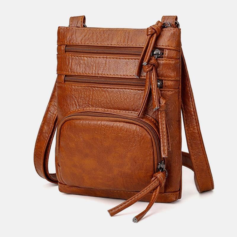 Nainen Keinonahkainen Retro Yksinkertainen Pehmeä Monitaskuinen 6.3 Tuuman Puhelinlaukku Olkalaukku Crossbody Bag