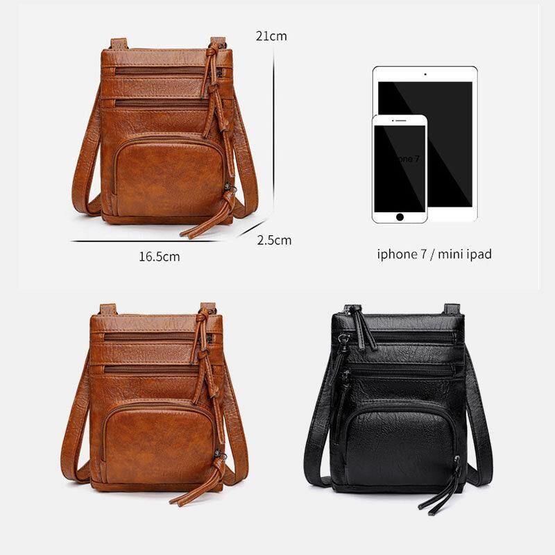 Nainen Keinonahkainen Retro Yksinkertainen Pehmeä Monitaskuinen 6.3 Tuuman Puhelinlaukku Olkalaukku Crossbody Bag