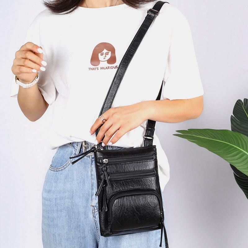 Nainen Keinonahkainen Retro Yksinkertainen Pehmeä Monitaskuinen 6.3 Tuuman Puhelinlaukku Olkalaukku Crossbody Bag