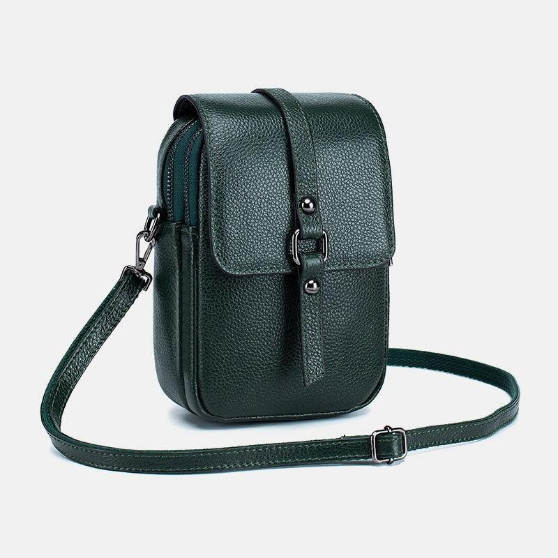 Naisten Aitoa Nahkaa Casual Retro Monikerroksinen Kuulokeaukko 6.5 Tuuman Puhelinlaukku Crossbody Bag