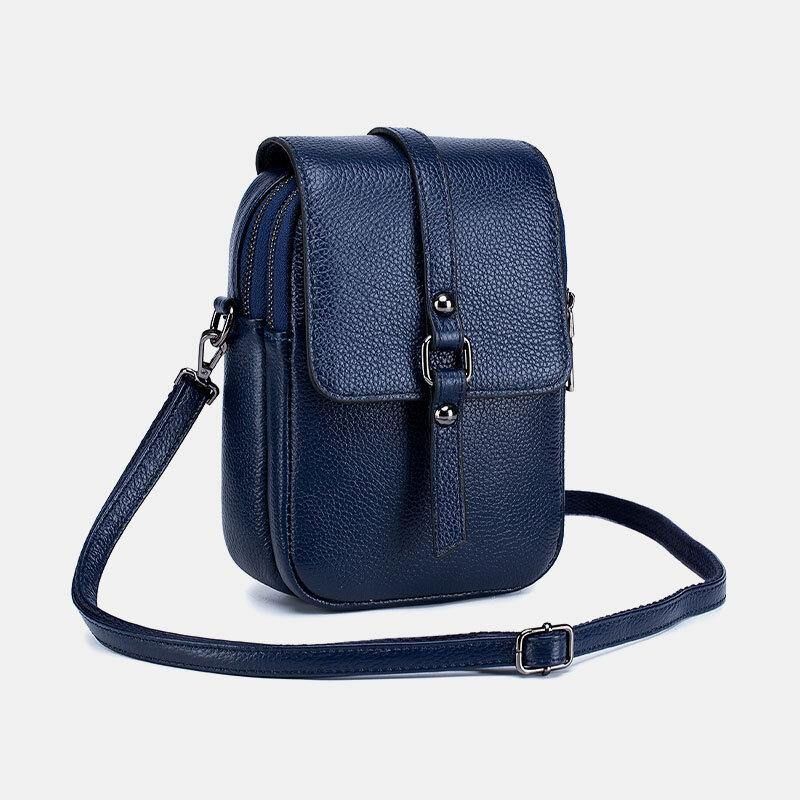 Naisten Aitoa Nahkaa Casual Retro Monikerroksinen Kuulokeaukko 6.5 Tuuman Puhelinlaukku Crossbody Bag