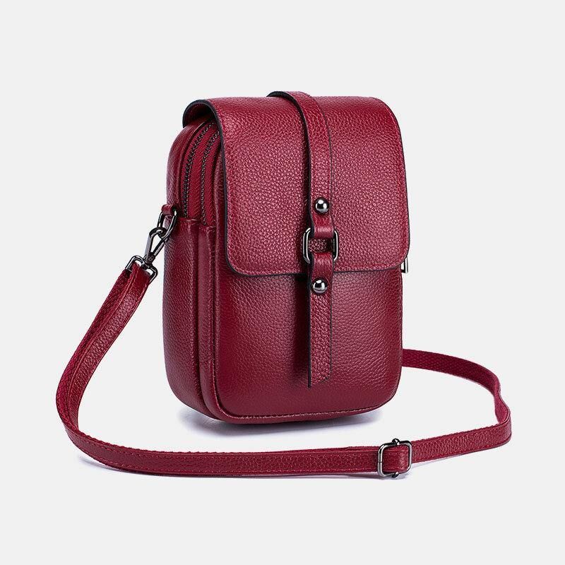 Naisten Aitoa Nahkaa Casual Retro Monikerroksinen Kuulokeaukko 6.5 Tuuman Puhelinlaukku Crossbody Bag