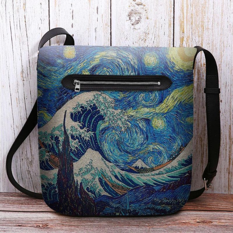 Naisten Huopa Sea Wave Tähtitaivas Kuvio Öljymaalaus Style Prints Crossbody Laukku Olkalaukku