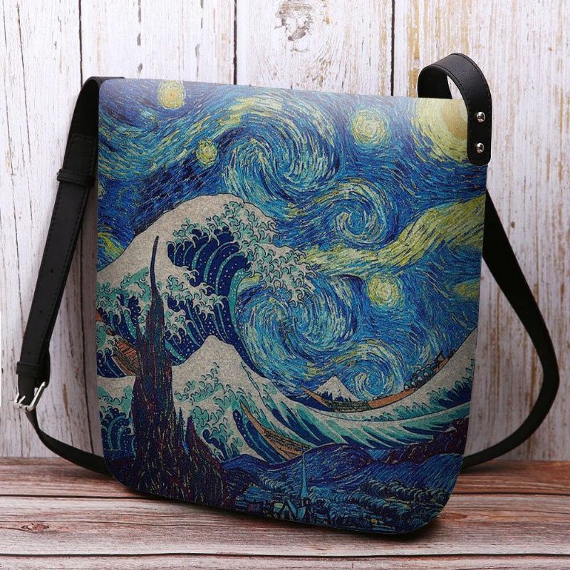 Naisten Huopa Sea Wave Tähtitaivas Kuvio Öljymaalaus Style Prints Crossbody Laukku Olkalaukku