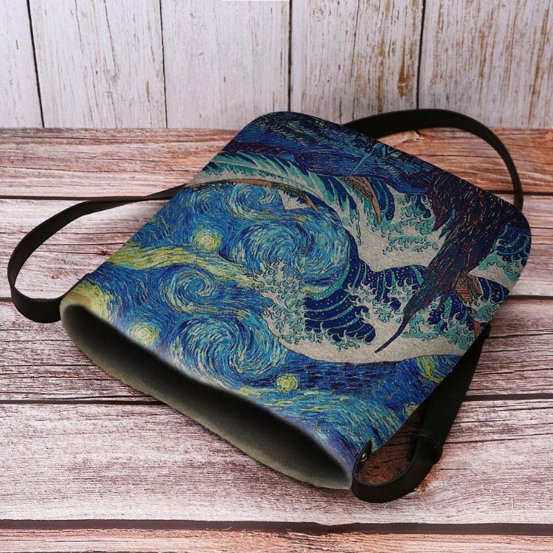 Naisten Huopa Sea Wave Tähtitaivas Kuvio Öljymaalaus Style Prints Crossbody Laukku Olkalaukku