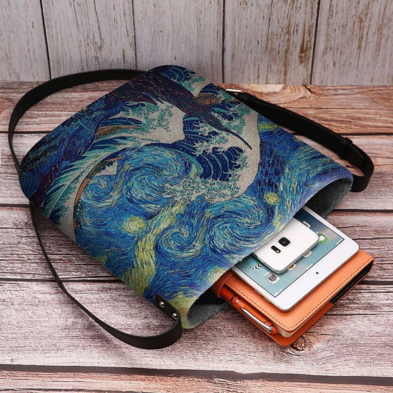 Naisten Huopa Sea Wave Tähtitaivas Kuvio Öljymaalaus Style Prints Crossbody Laukku Olkalaukku