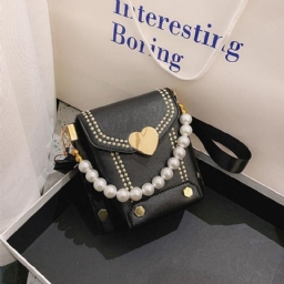 Naisten Pu-Nahka Sydämen Muotoinen Hasp Pearl Chain Käsilaukku Olkalaukku Crossbody Laukut