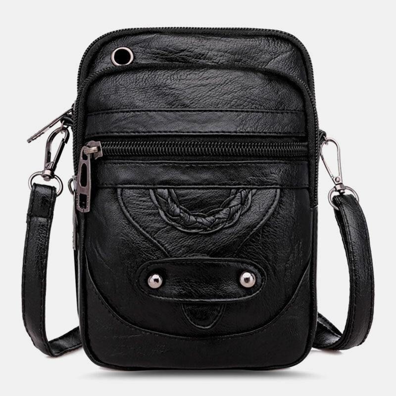 Naisten Pu-Nahkainen Niitti Kuulokeaukko Retro 6.3 Tuuman Puhelinlaukku Crossbody Laukut Olkalaukku