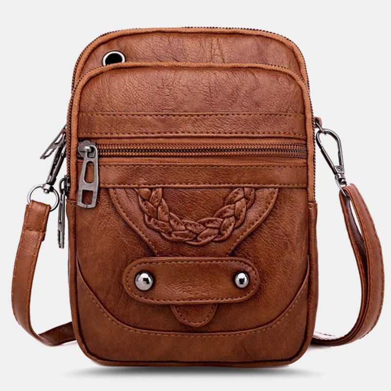 Naisten Pu-Nahkainen Niitti Kuulokeaukko Retro 6.3 Tuuman Puhelinlaukku Crossbody Laukut Olkalaukku