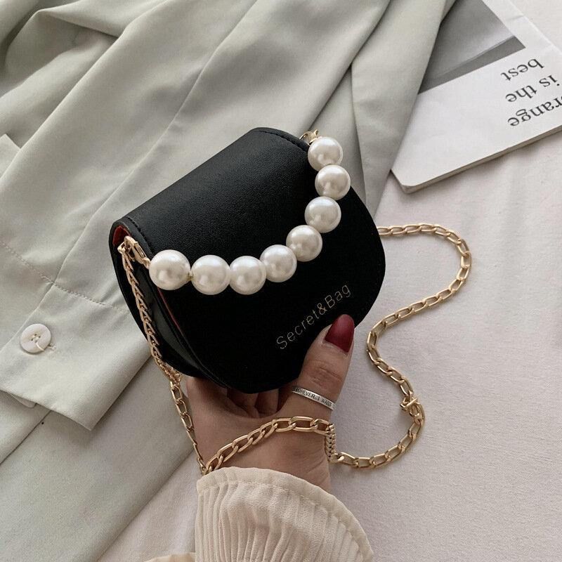 Naisten Pu-Nahkainen Pearl Chain Käsilaukku Olkalaukku Crossbody Laukut