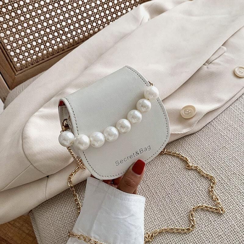 Naisten Pu-Nahkainen Pearl Chain Käsilaukku Olkalaukku Crossbody Laukut