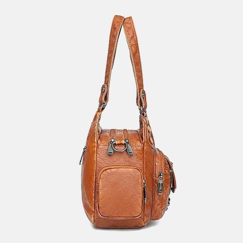 Naisten Pu-Nahka Suuri Tilavuus Monitaskuinen Niittikoristelu Retro Pehmeä Kangas Käsilaukut Crossbody Laukut