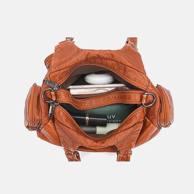 Naisten Pu-Nahka Suuri Tilavuus Monitaskuinen Niittikoristelu Retro Pehmeä Kangas Käsilaukut Crossbody Laukut